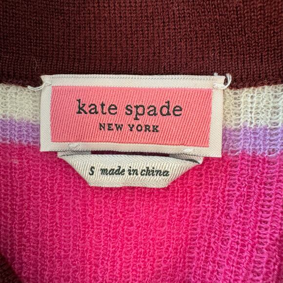 Kate Spade Striped Wool Polo Sweater Long Sleeve Collar Multicolor Maroon Size S - Picture 9 of 10